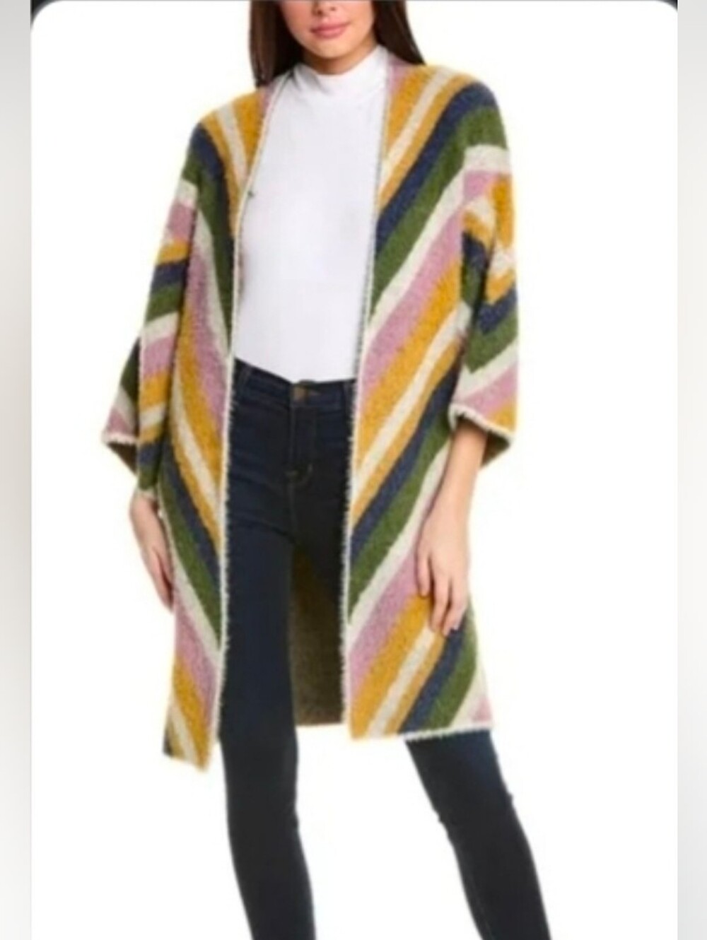 OLIVER O - RETRO VINTAGE STYLE HIPPIE FUZZY RAINBOW STRIPE MAXI COAT XL